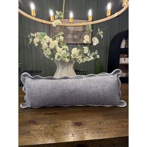Blue Scalloped Lumbar Pillow Textured  36” Neutral Decor